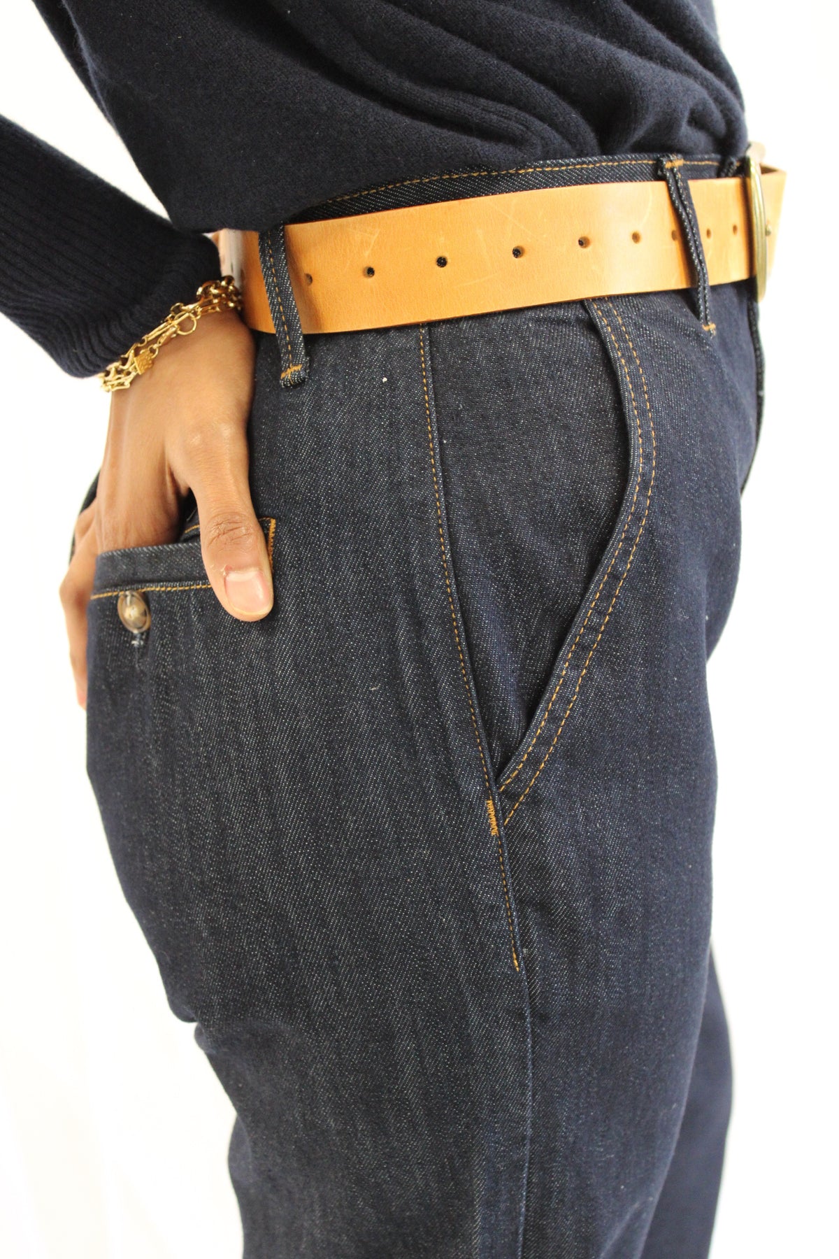 Modern Casual Wide Leg Trousers in Dark Blue Wash by NoEnd