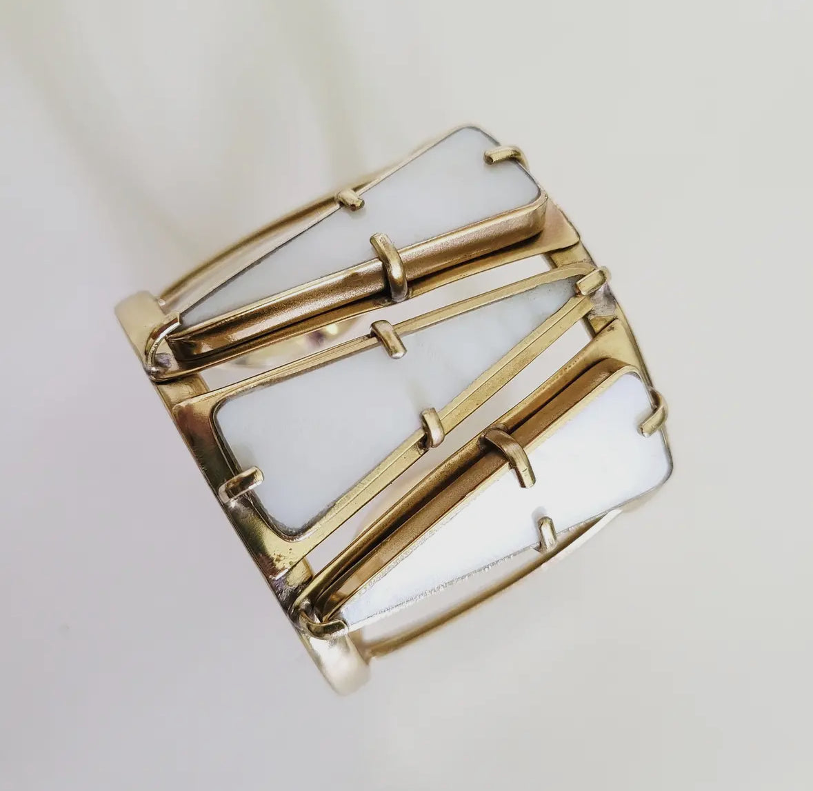 Brass seashell MOP cuff bracelet by Bisjoux