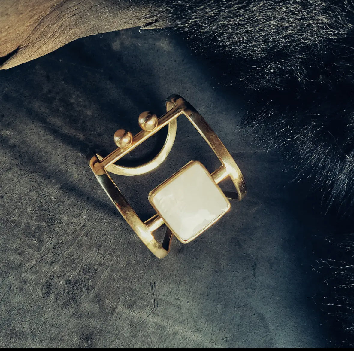 Brass Seashell Cuff with Mother of Pearl by Bisjoux