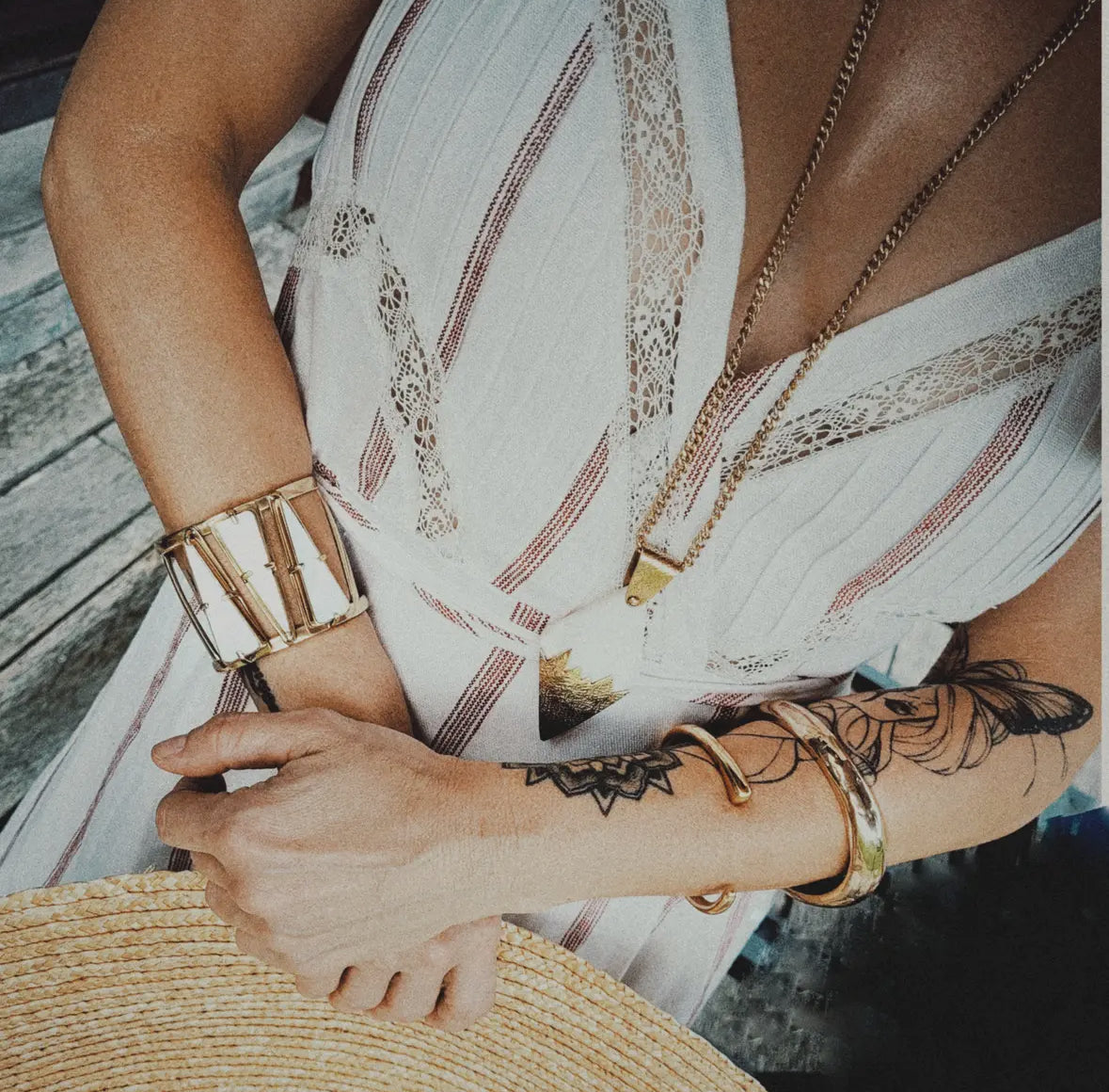 Brass seashell MOP cuff bracelet by Bisjoux