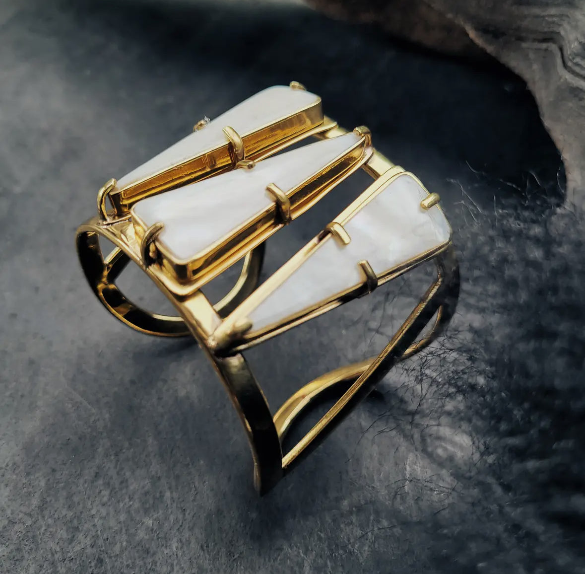 Brass seashell MOP cuff bracelet by Bisjoux