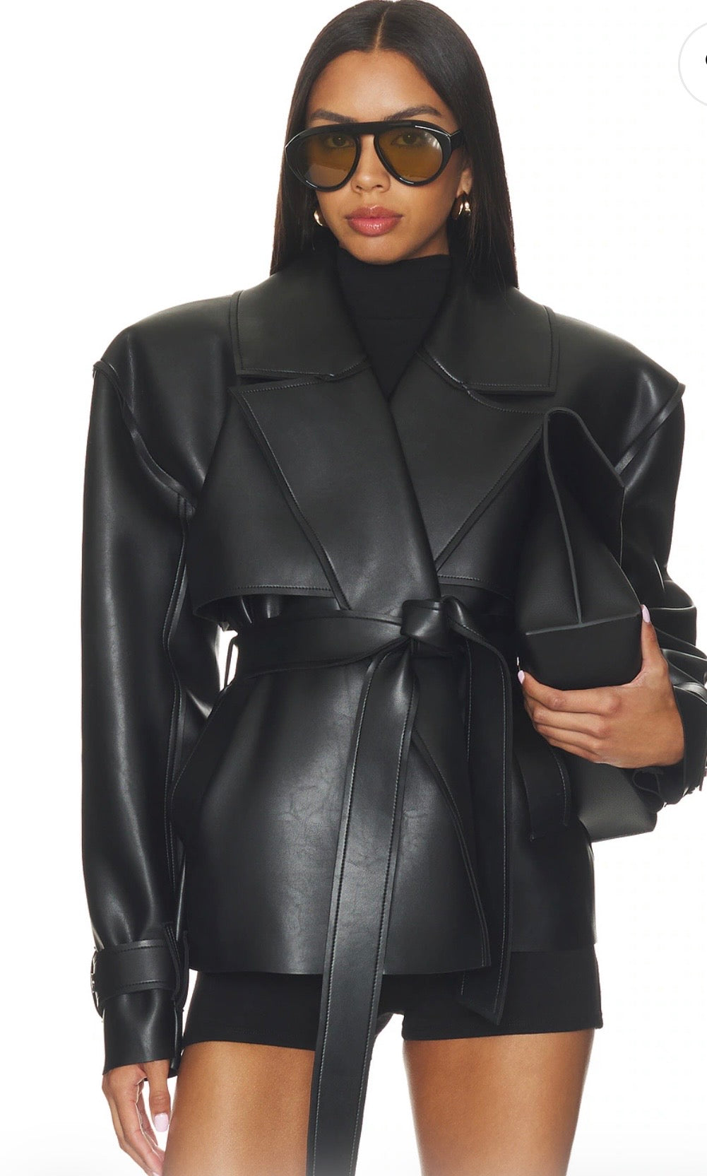 Naked Wardrobe Faux leather crop Trench Coat