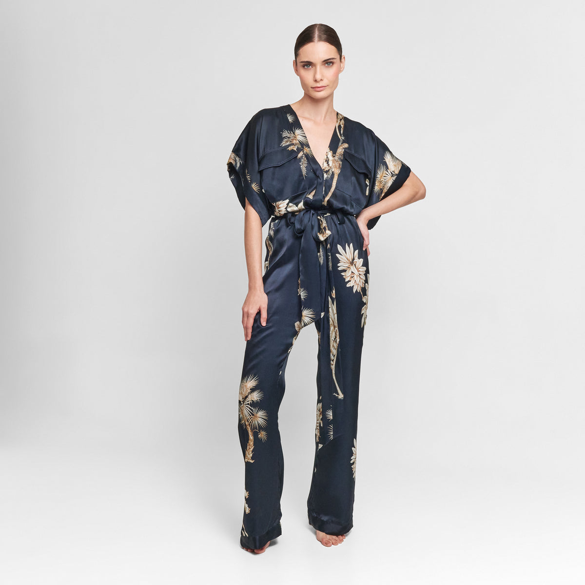 Tropical silk jumpsuit by Aguaclara