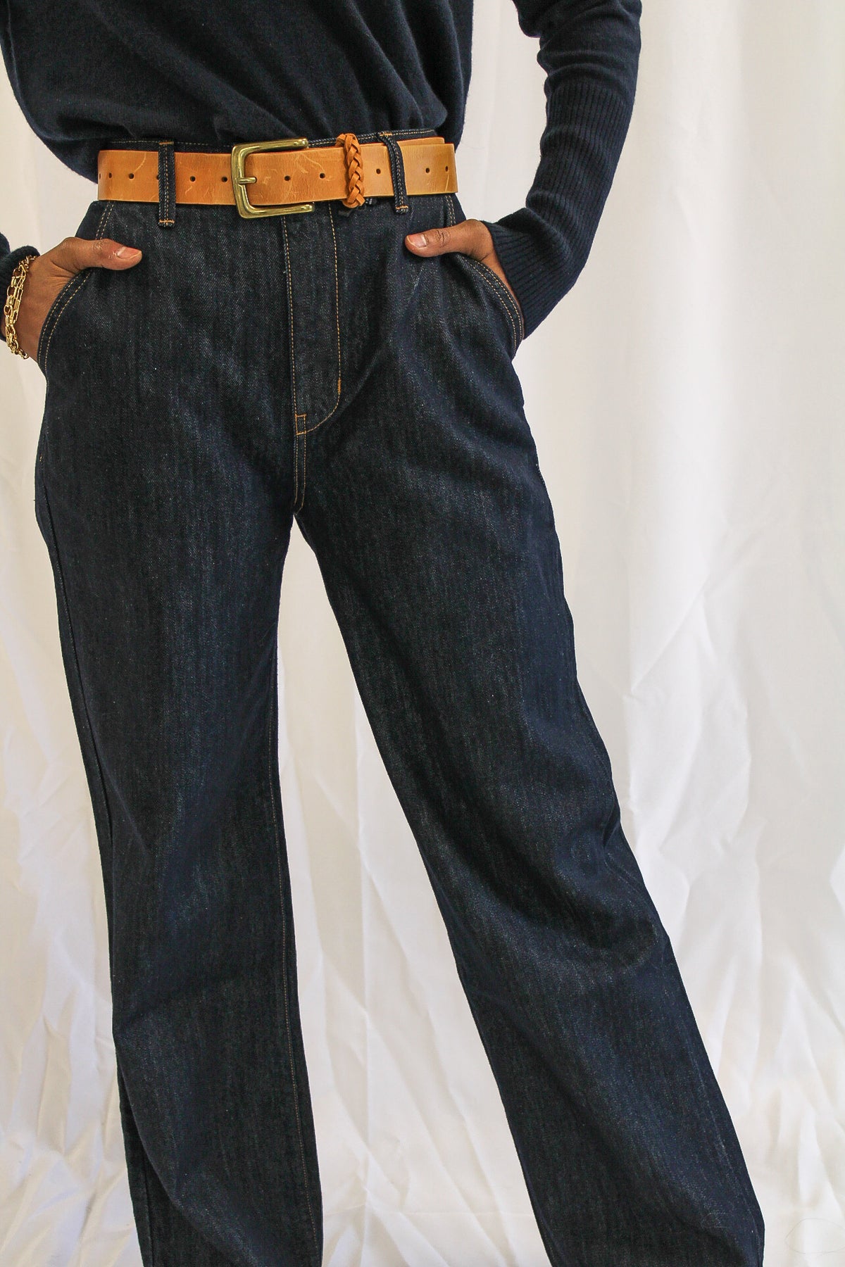 Modern Casual Wide Leg Trousers in Dark Blue Wash by NoEnd