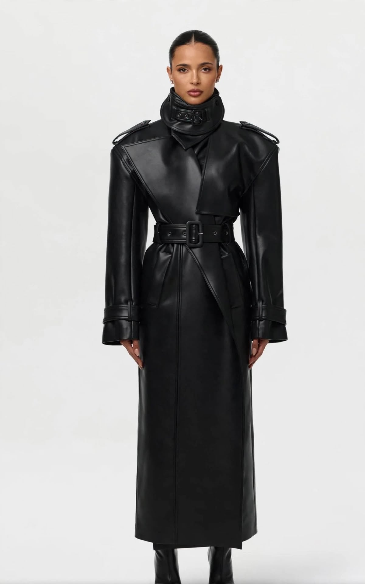 Vegan Leather Belted Trench Coat by Naked Wardrobe