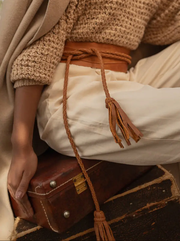 HERITAGE LEATHER FRINGE BELT ベージュ ximenez_tan_saffioano_ecru_st_