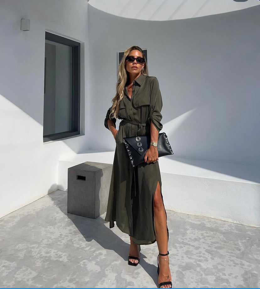 Heathrow Olive Shirt dress by Uli
