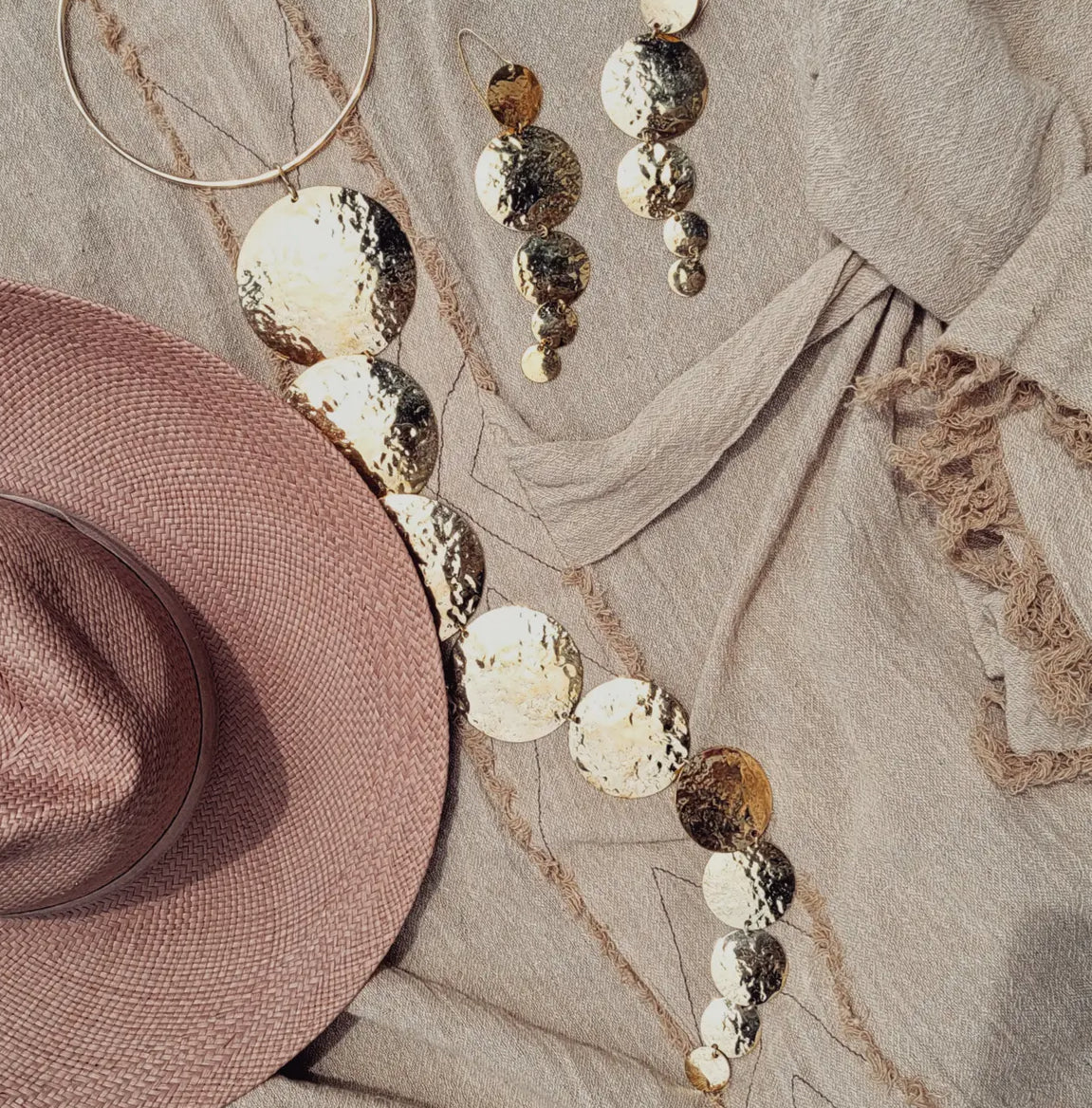 Brass Necklace+ Earrings runway statement Circles by Bisjoux