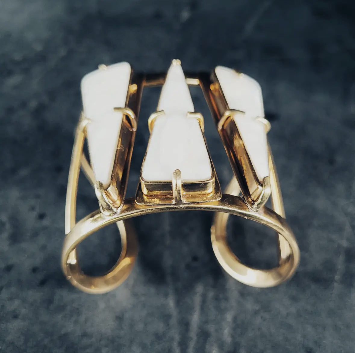 Brass seashell MOP cuff bracelet by Bisjoux