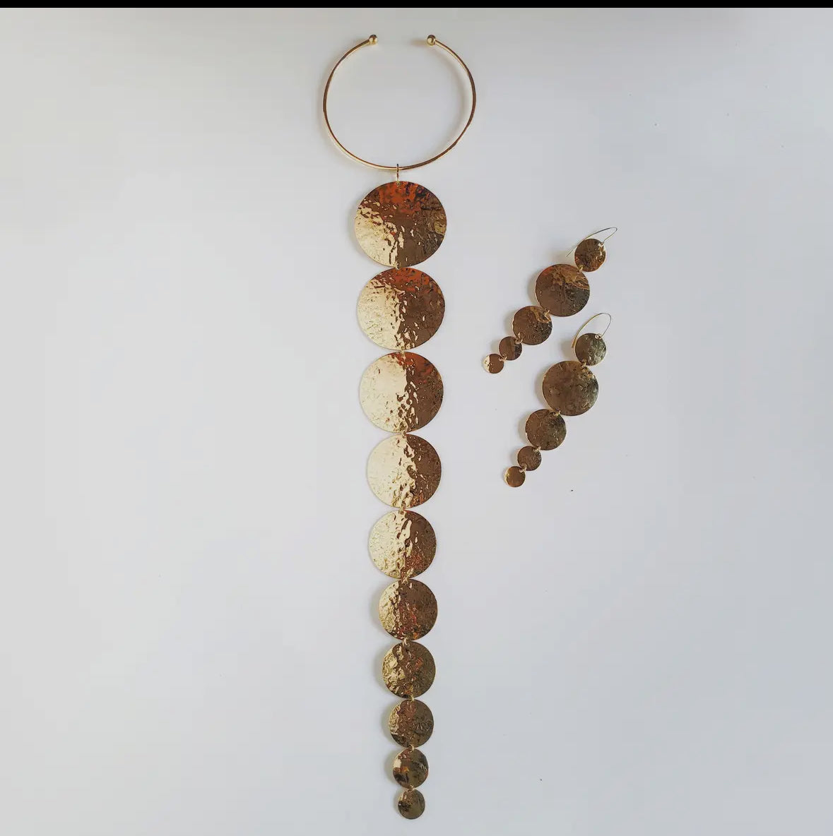 Brass Necklace+ Earrings runway statement Circles by Bisjoux