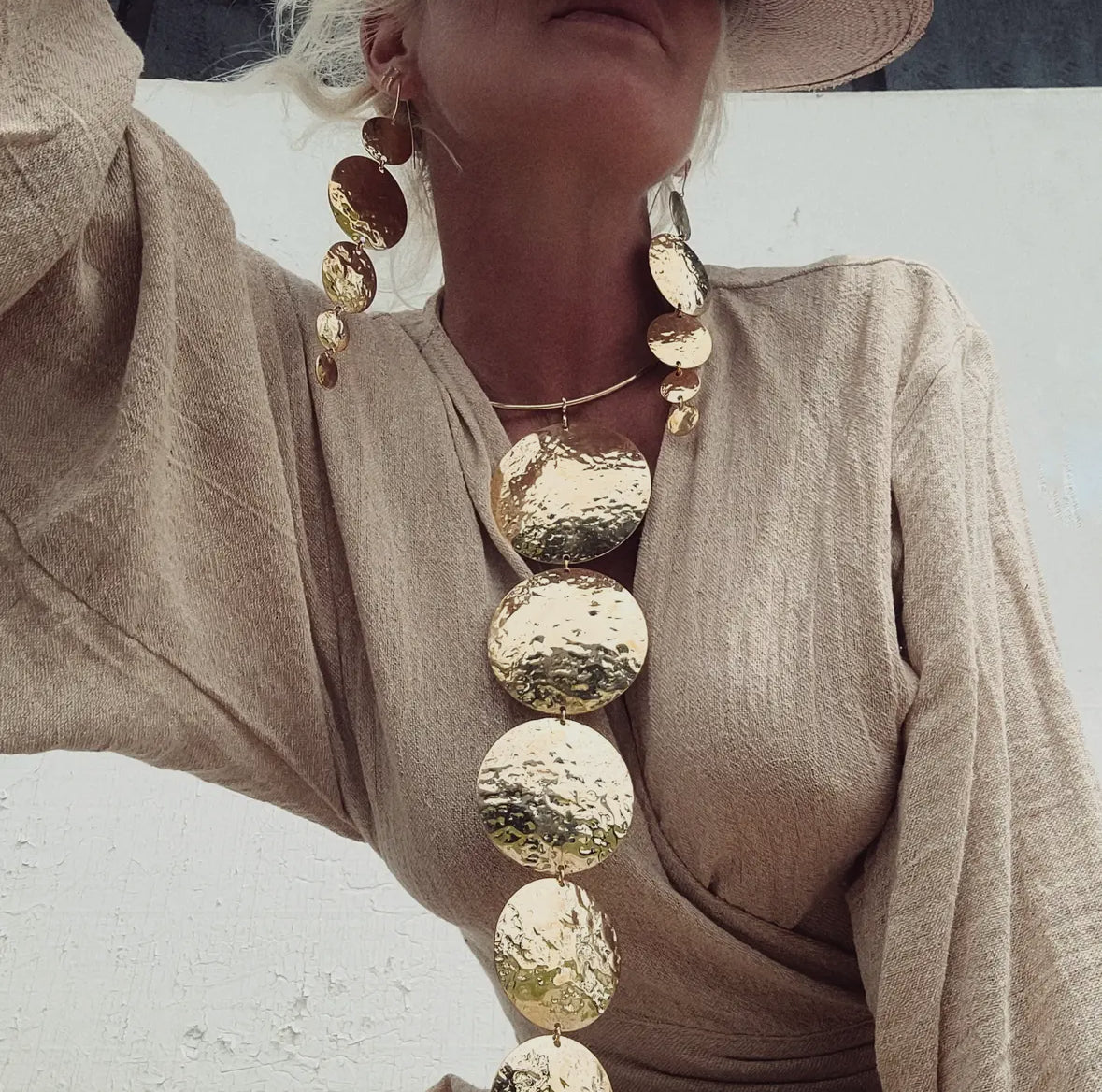 Brass Necklace+ Earrings runway statement Circles by Bisjoux