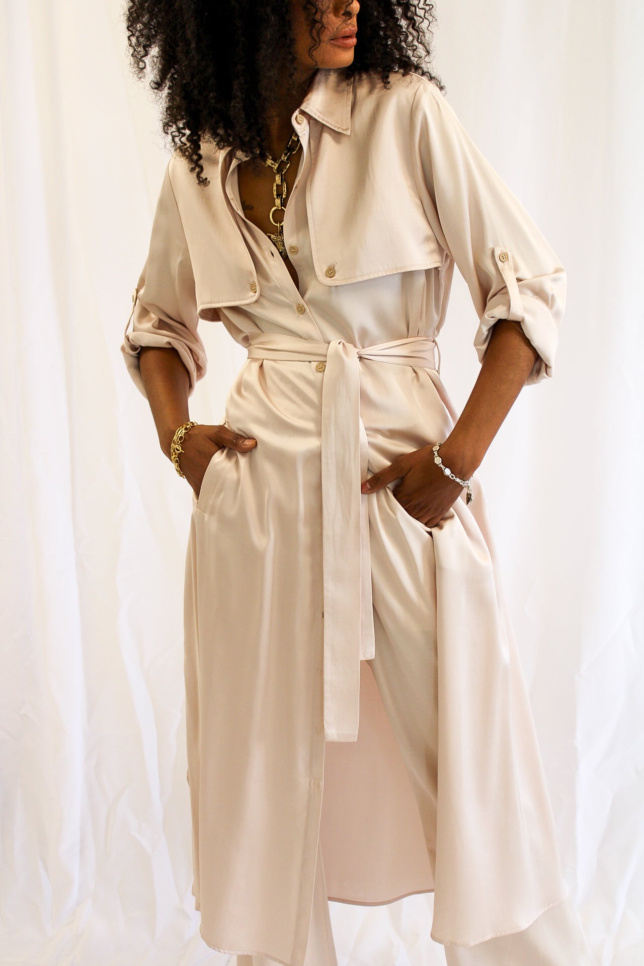 Heathrow blush shirt dress/ trench by Uli