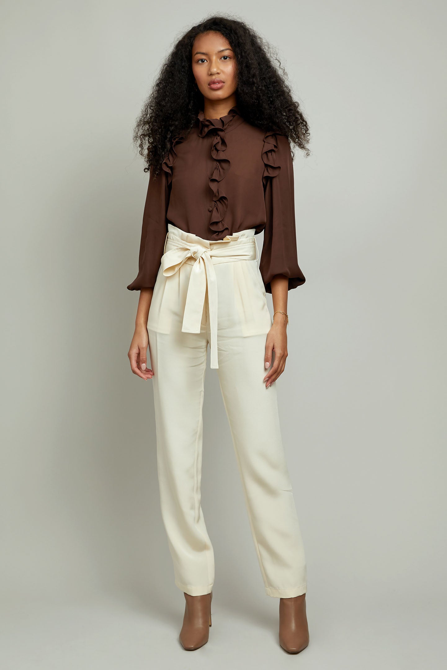 Chloe silk pant with tie waist belt