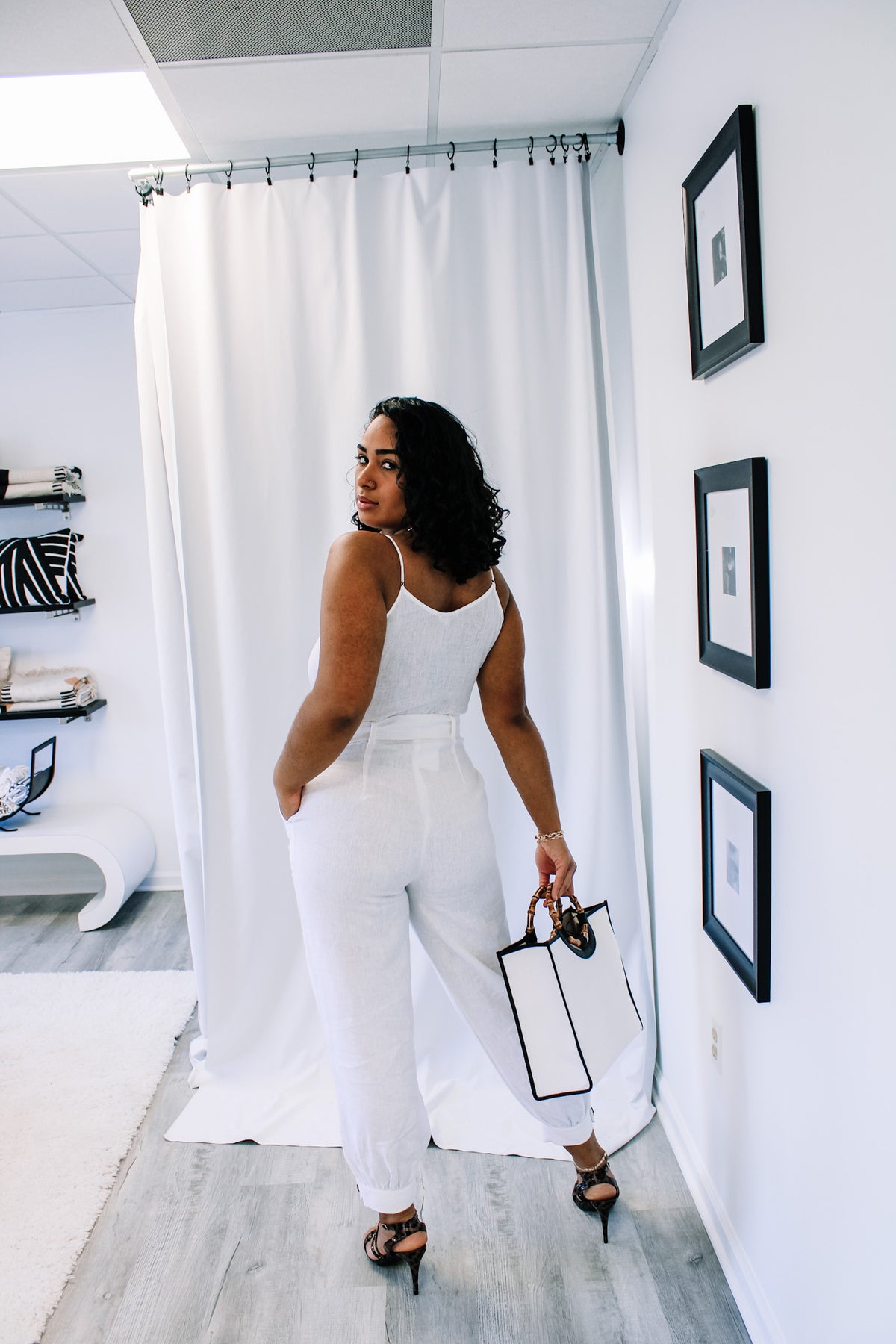 White Linen Jumpsuit by Adriana Contreras