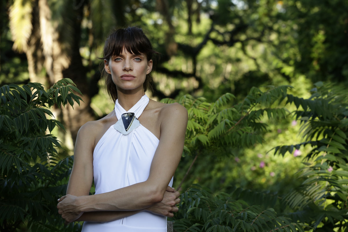 Jewel Neck One-Piece Swimwear by S-Mode