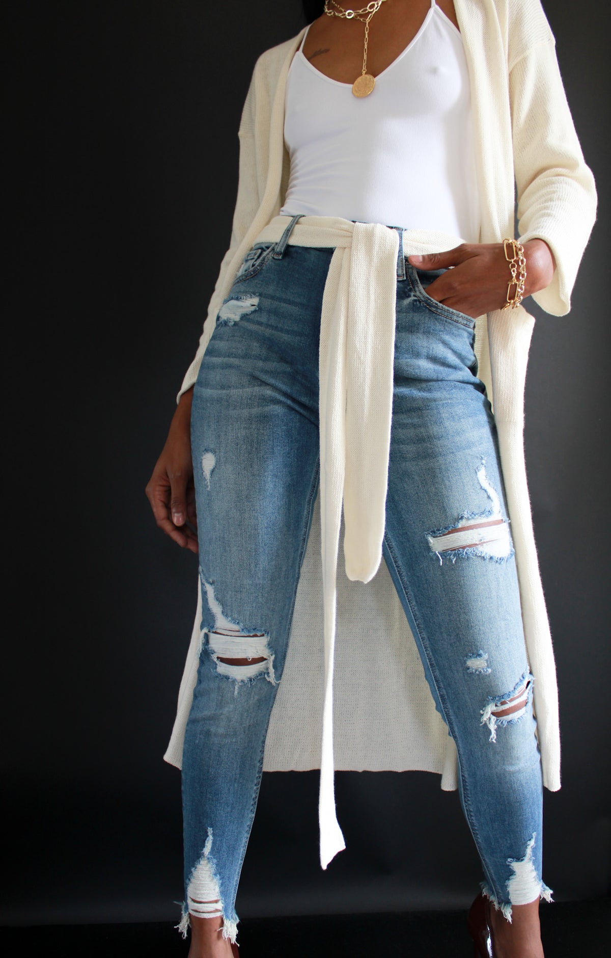 Fray Hem Skinny jeans by Hidden