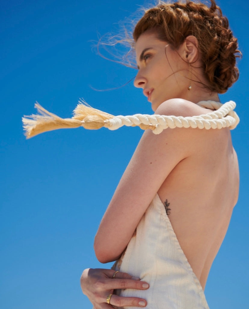 Cotton halter maxi dress with embroidery by Nay