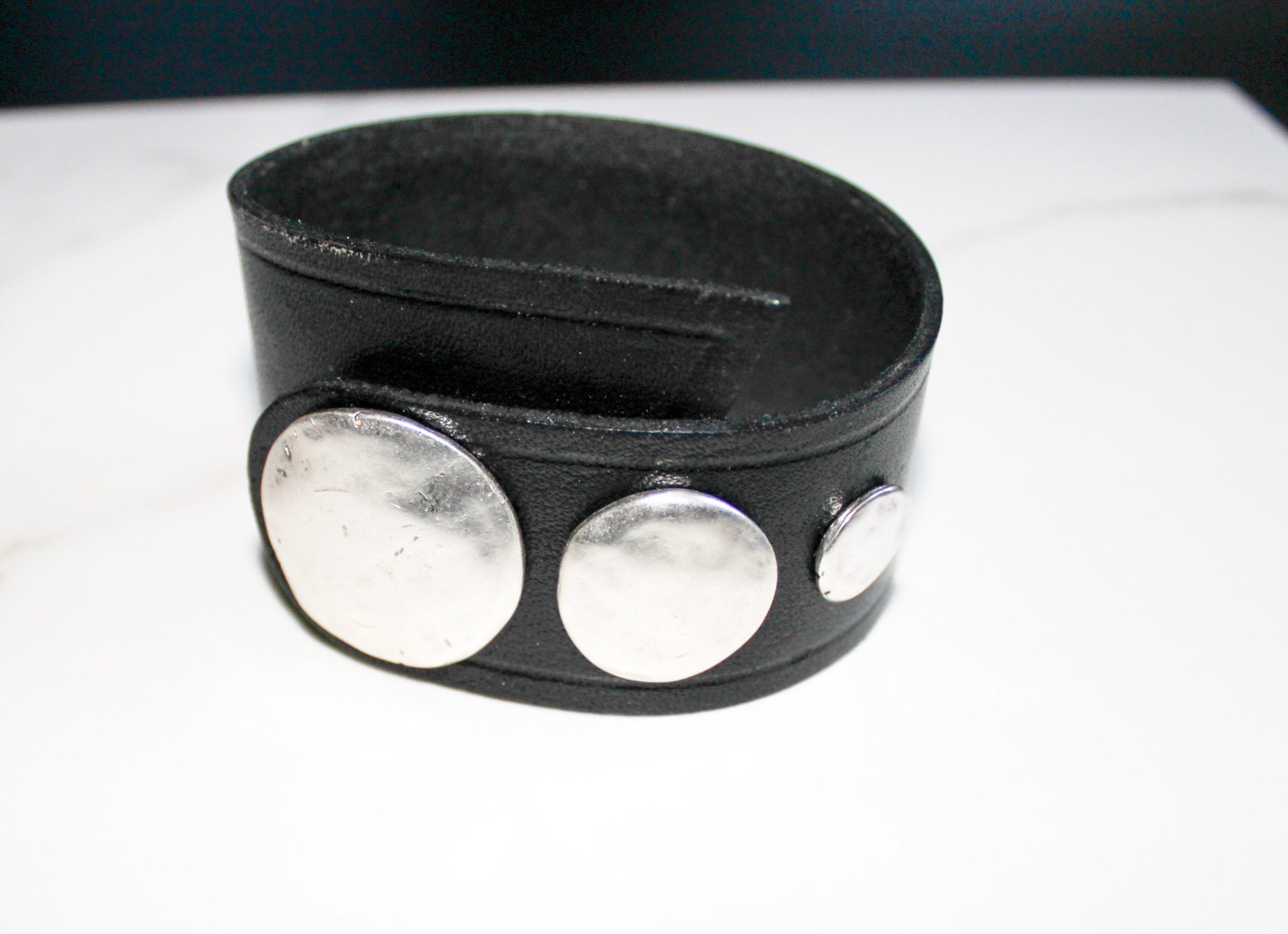 Pewter and Leather Cuff by Chanour