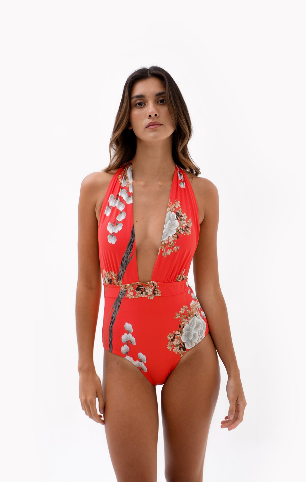 One Piece Rojo Deep V-Neck