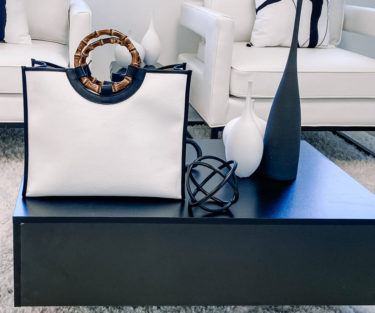 Black Framed Leather on Canvas with Wood Handles by Arron