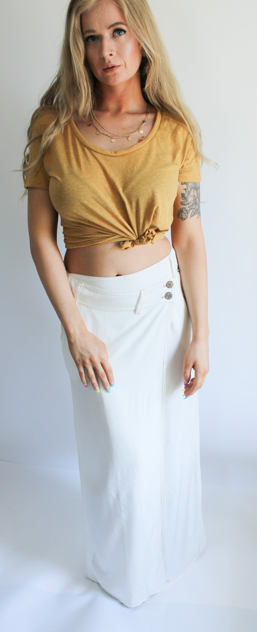 White Maxi Side Slit Skirt
