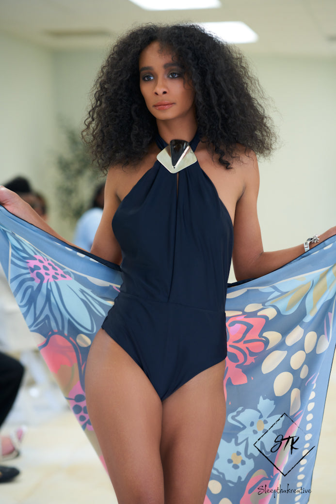 Jewel Neck One-Piece Swimwear by S-Mode